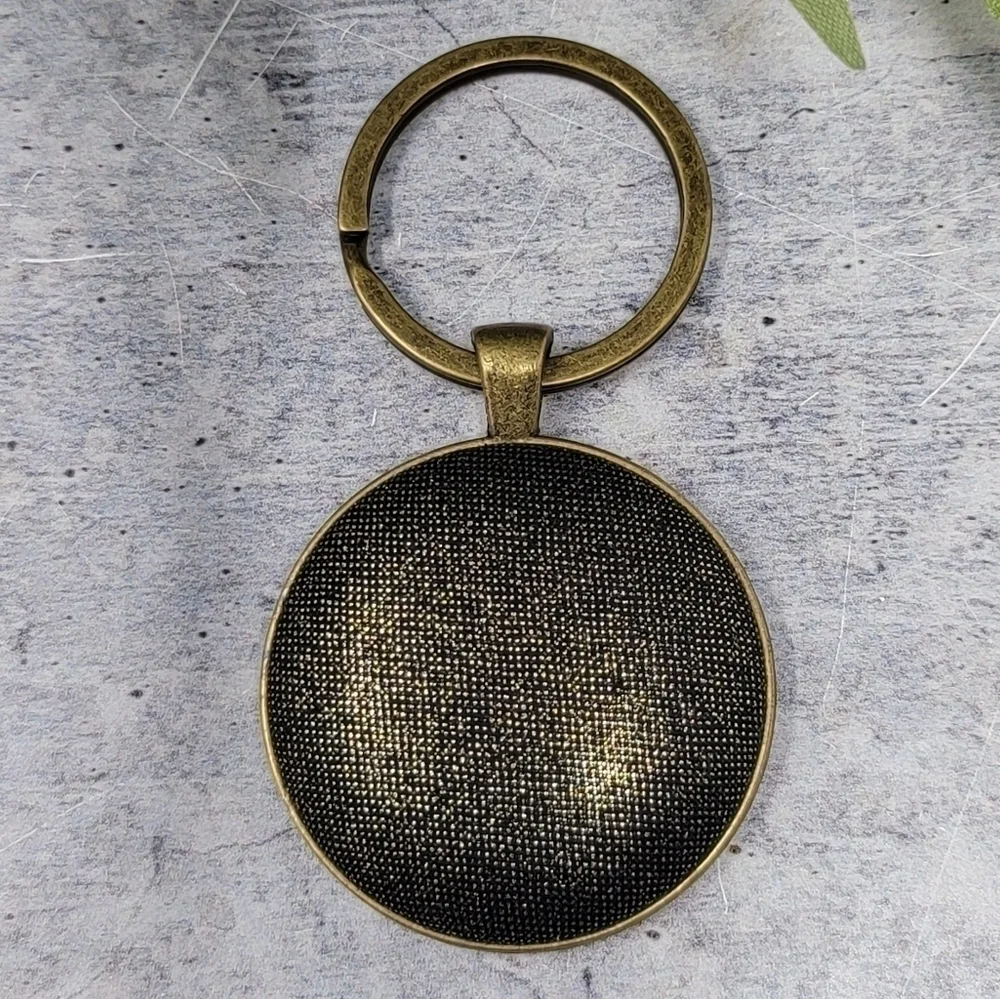 New Handmade | Black Gold Sparky Fabric Button Keychain